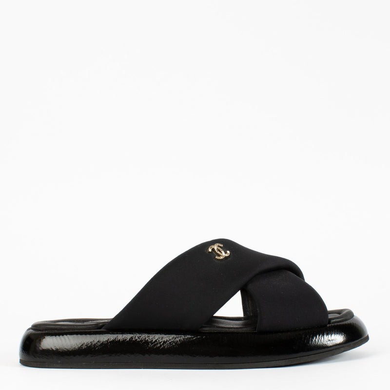 Chanel Black Crisscross Slide Sandals