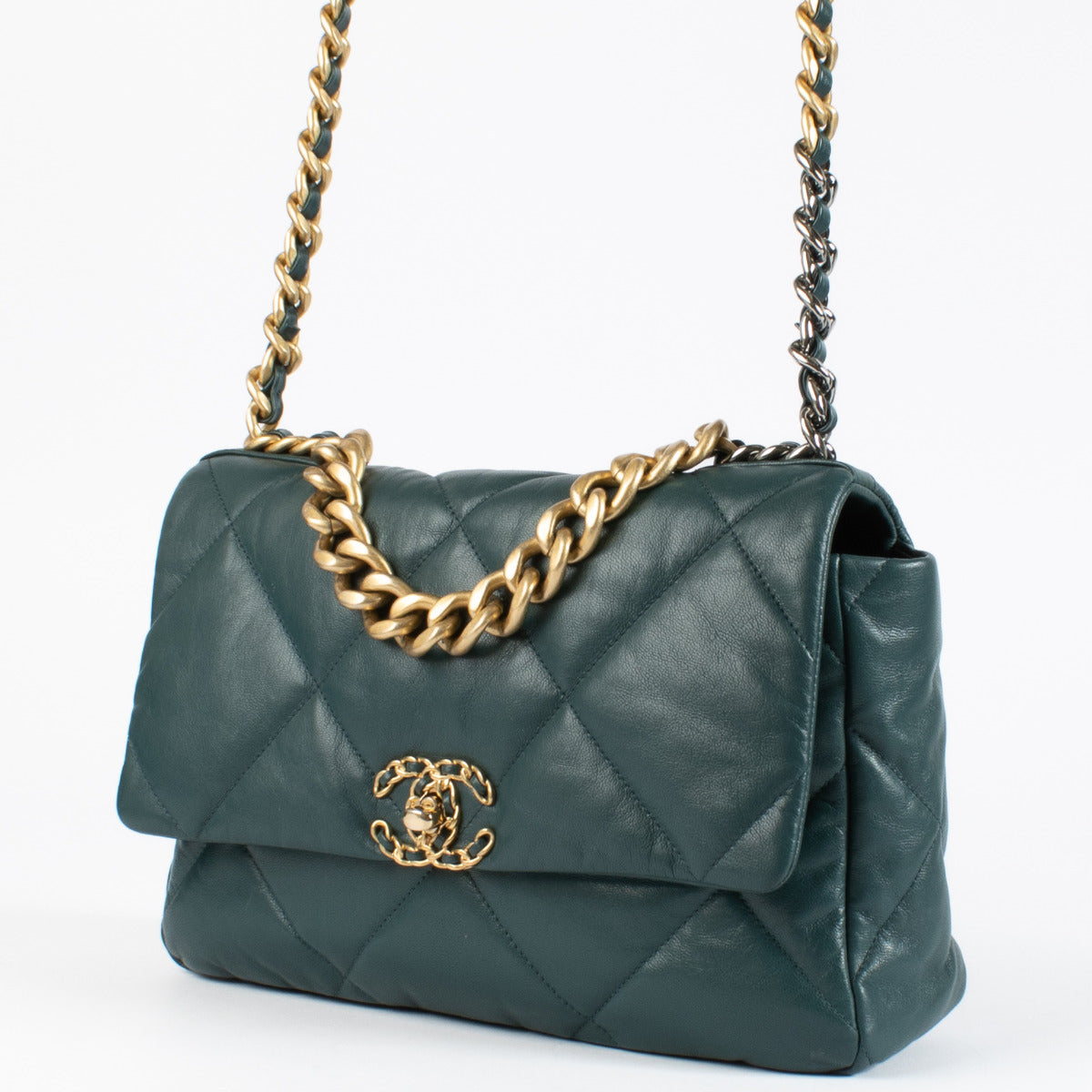 Chanel Green Lambskin Large Chanel 19 Bag