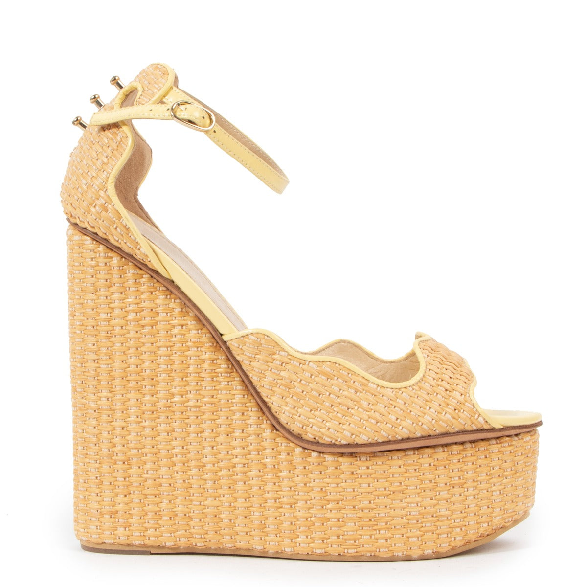 Aperlai Yellow Reed Wedge Heels