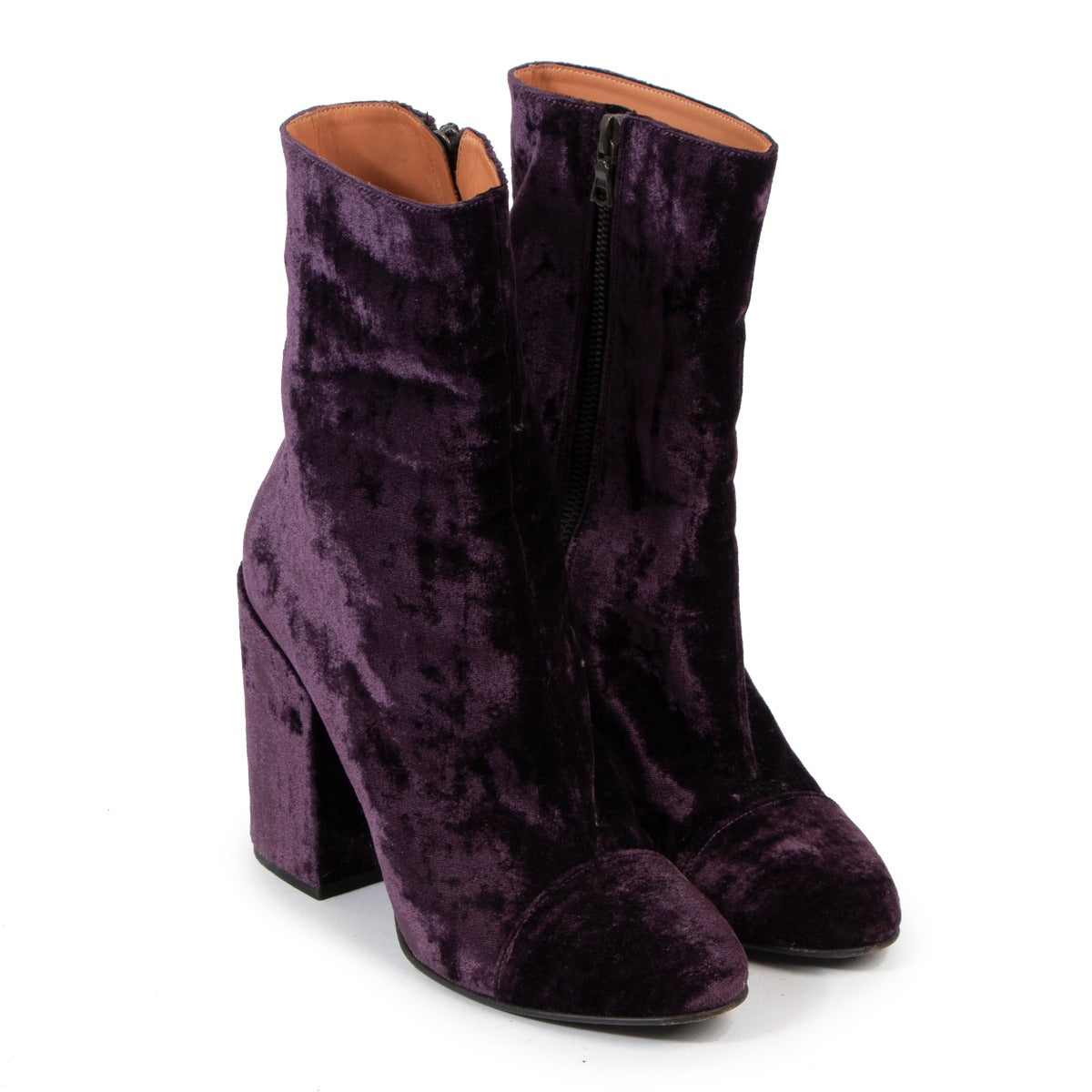 Dries Van Noten Purple Crushed Velvet Boots - Size 38