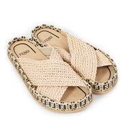 Fendi FF Reflection Raffia Slide Sandals