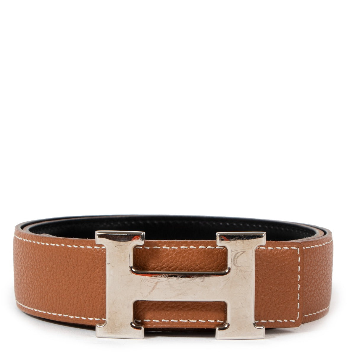 Hermès H Buckle Gold Courchevel/Black Chamonix Reversible Constance Belt