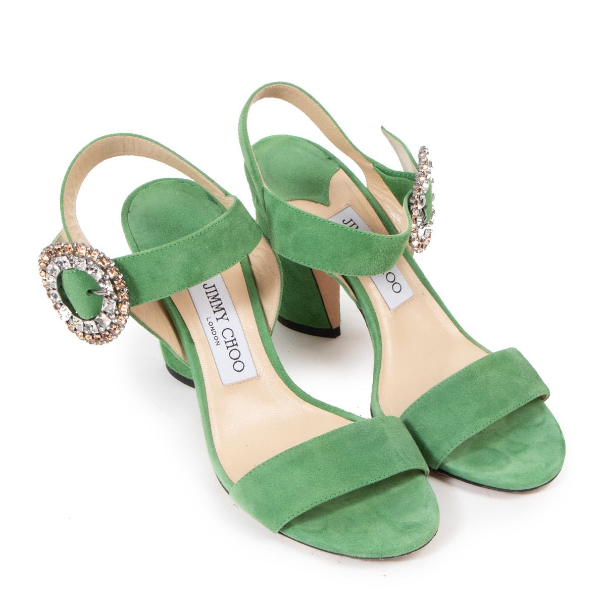 Shop safe online at Labellov in Antwerp this 100% authentic second hand Jimmy Choo Green Suede Mischa 85 Sandals - size 37