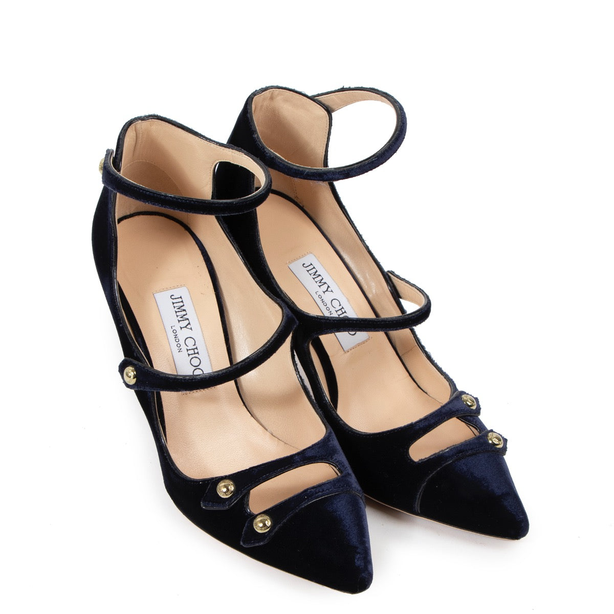 Shop safe online at Labellov in Antwerp these 100% authentic second hand Jimmy Choo Blue Velvet Lacey 85 Pumps - size 37,5