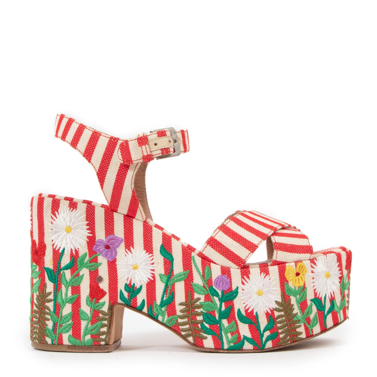 Laurence Dacade Helissa Embroidered Floral Striped Platform Sandals