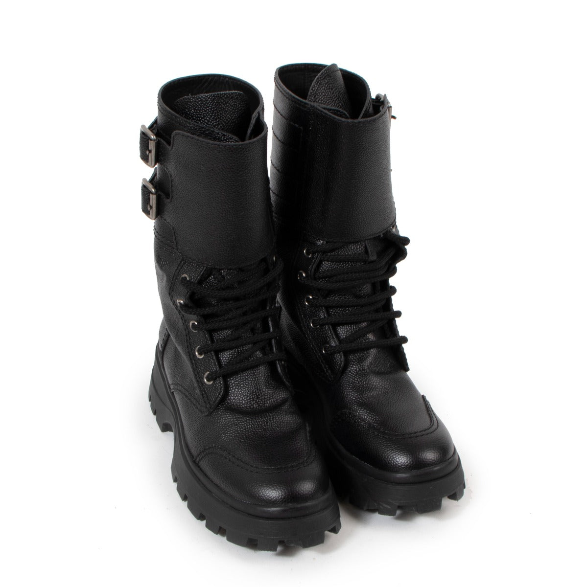 Miu Miu Double Buckle Lace-up Combat Boots
