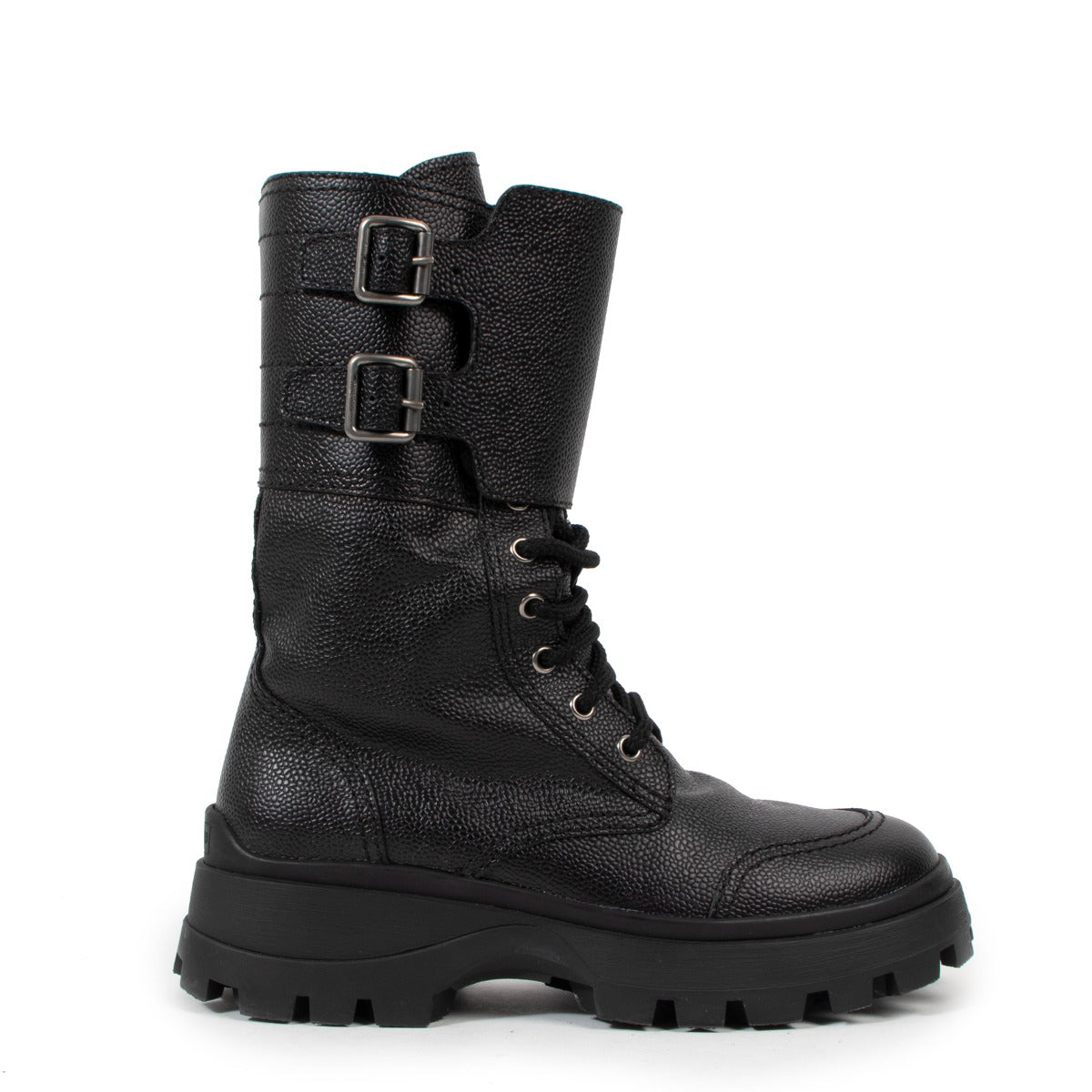 Miu Miu Double Buckle Lace-up Combat Boots