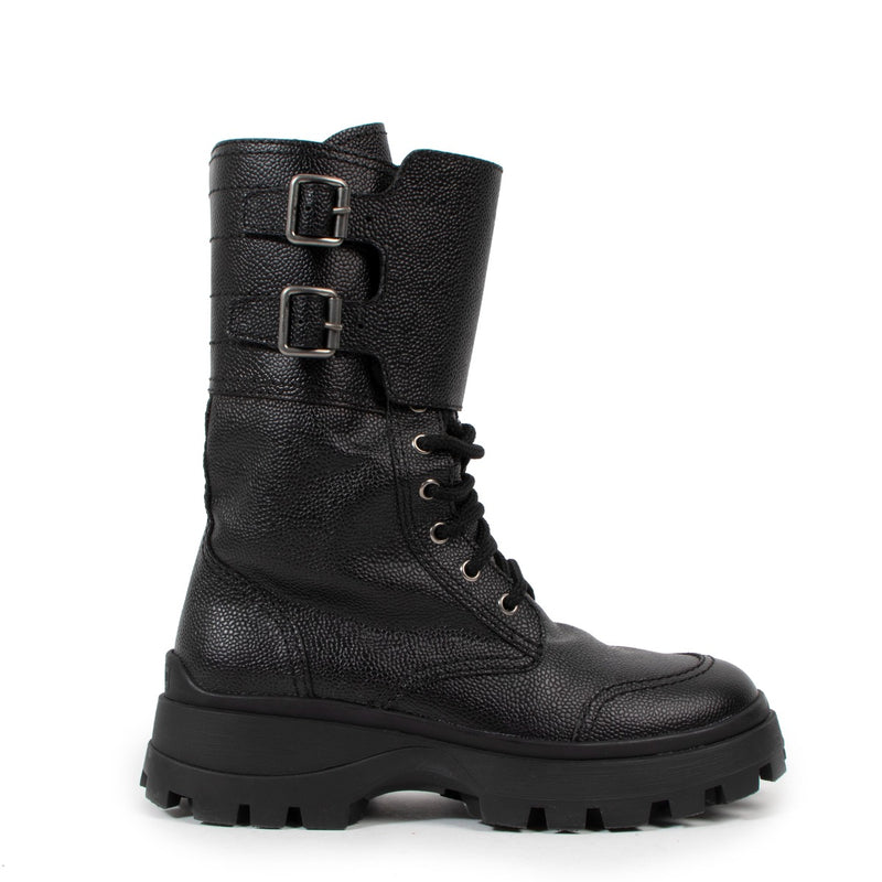 Miu Miu Double Buckle Lace-up Combat Boots