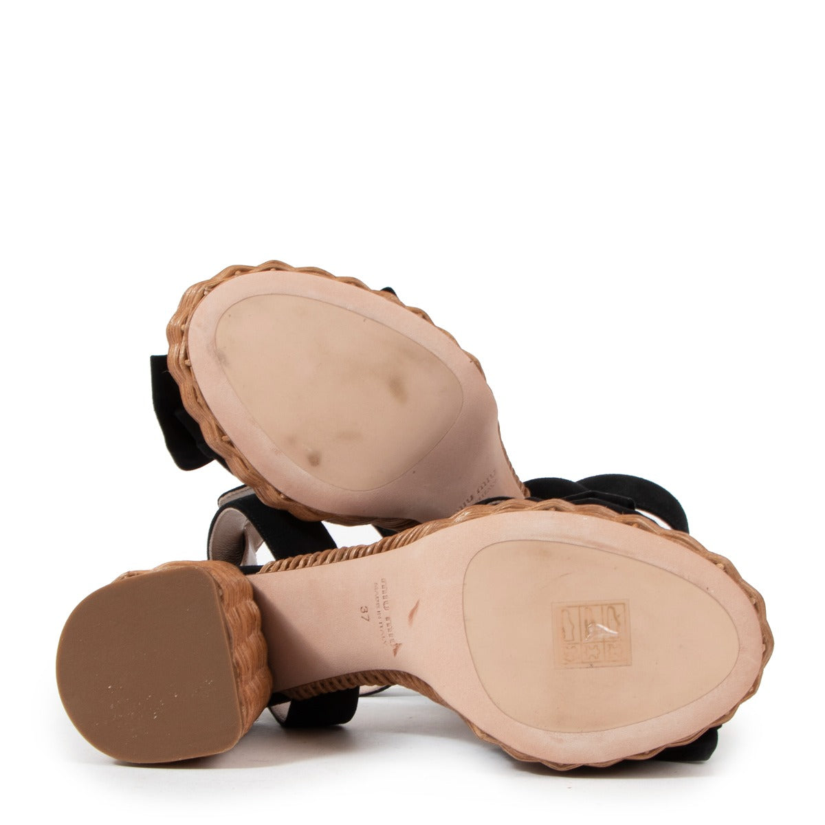 Sandales compensées Miu Miu en daim noir et paille - Taille 37