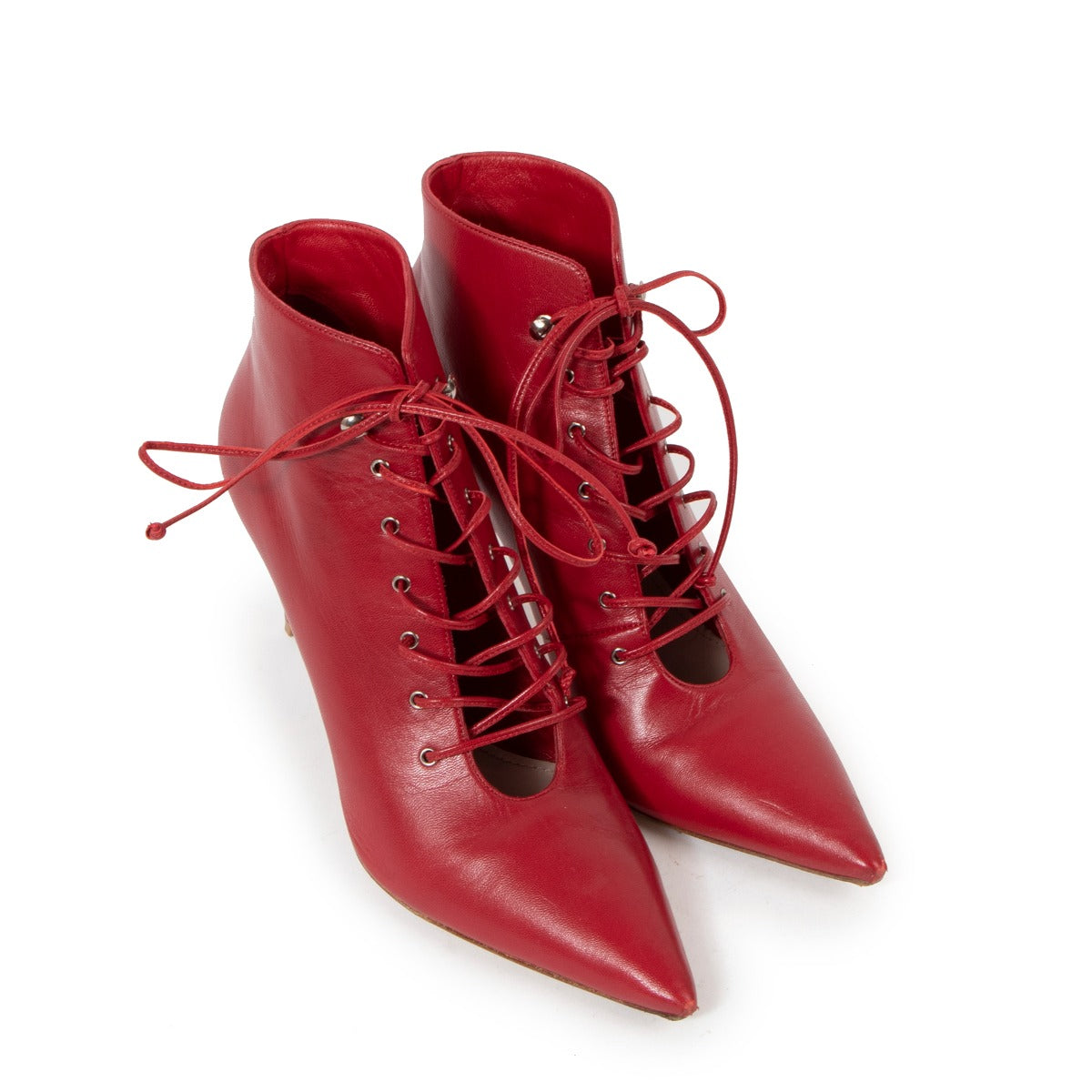 Miu Miu Red Leather Lace-up Ankle Boots