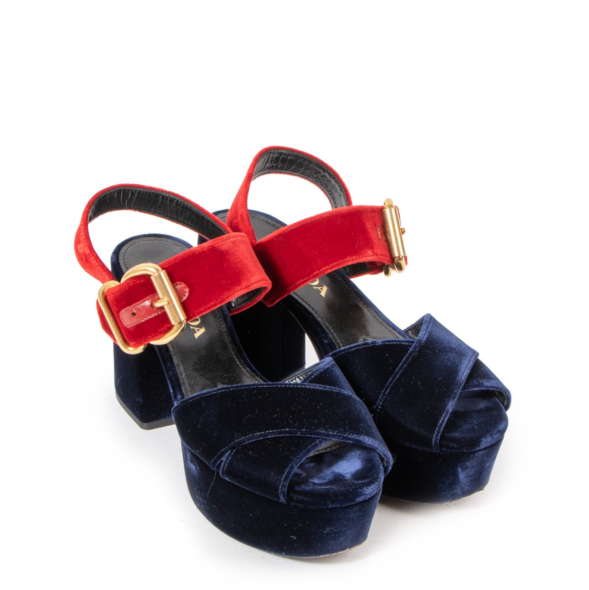 Prada Blue Velvet Platform Sandals