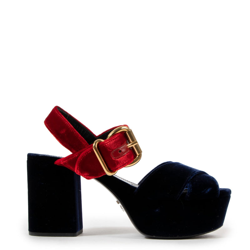 Prada Blue Velvet Platform Sandals
