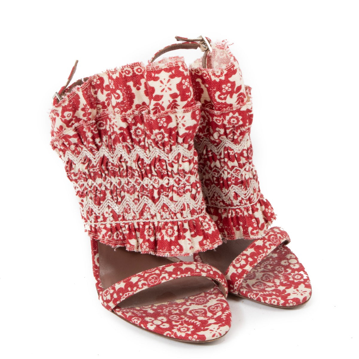 Tabitha Simmons Flouncy Ruched Fabric Sandals