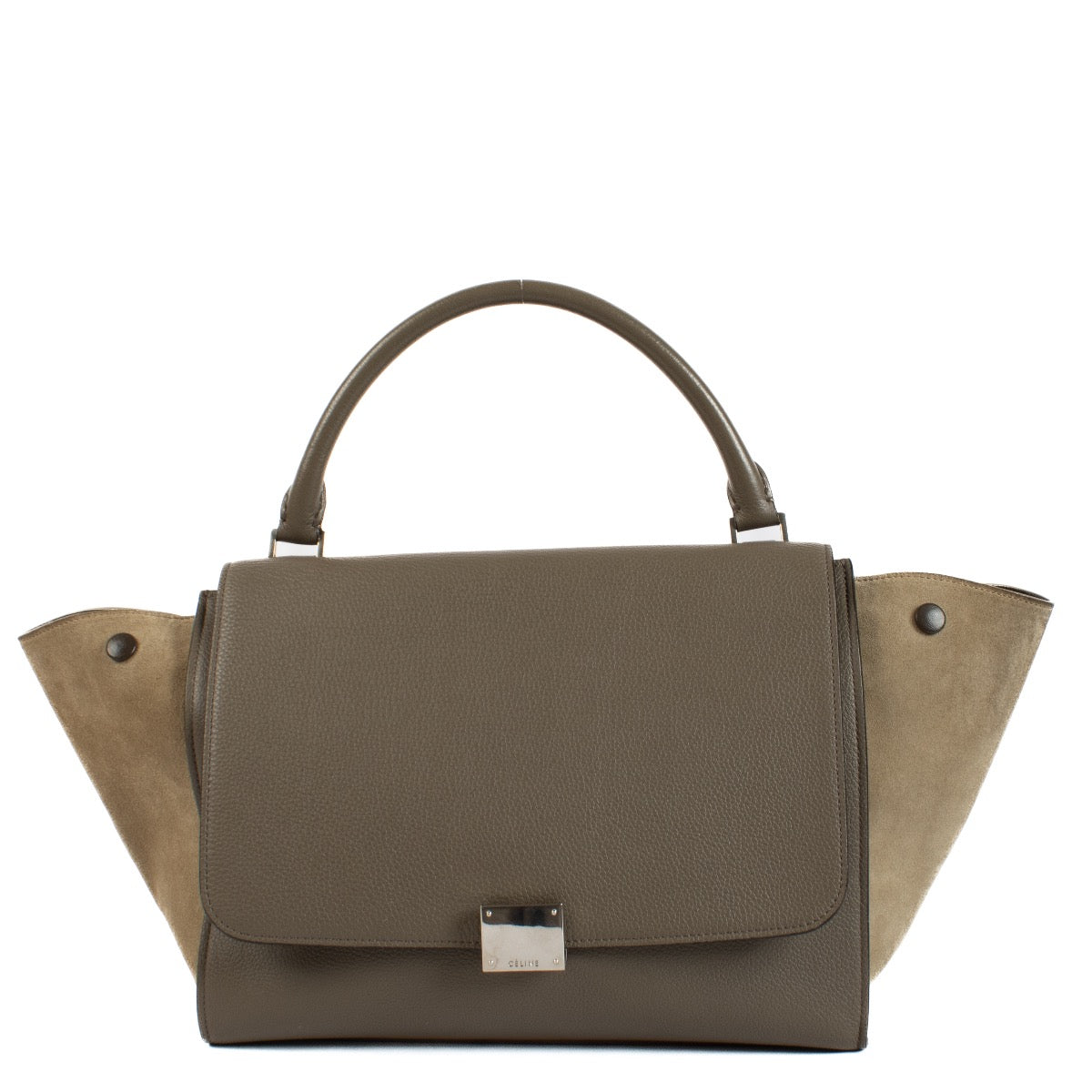 Shop safe online at Labellov in Antwerp, Brussels and Knokke this 100% authentic second hand Céline Taupe Leather & Suede Small Trapeze Shoulder Bag
