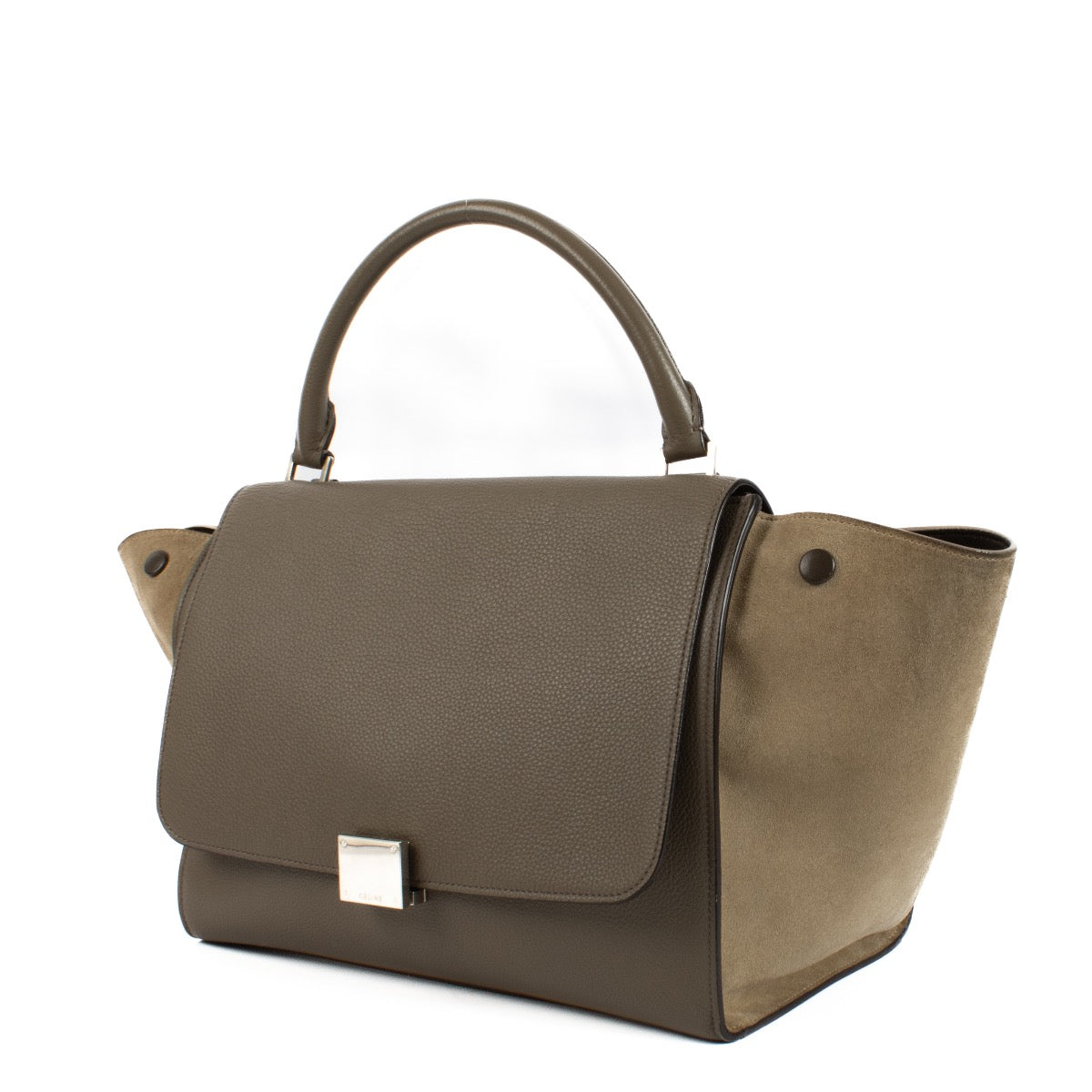 Shop safe online at Labellov in Antwerp, Brussels and Knokke this 100% authentic second hand Céline Taupe Leather & Suede Small Trapeze Shoulder Bag