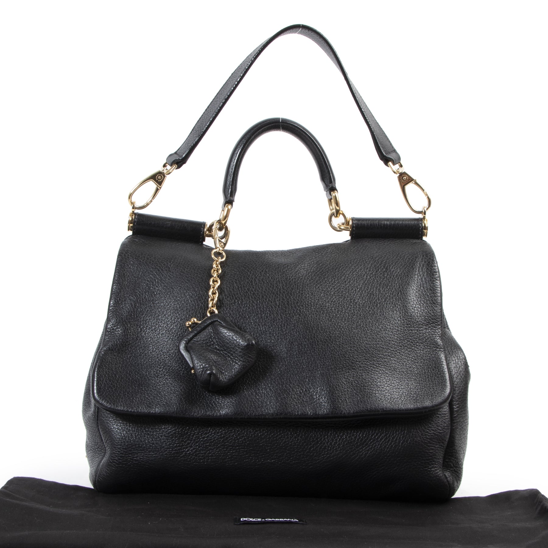 Authentic secondhand Dolce & Gabbana Black Leather Shoulder Bag designer bags fashion luxury vintage webshop safe secure online shopping