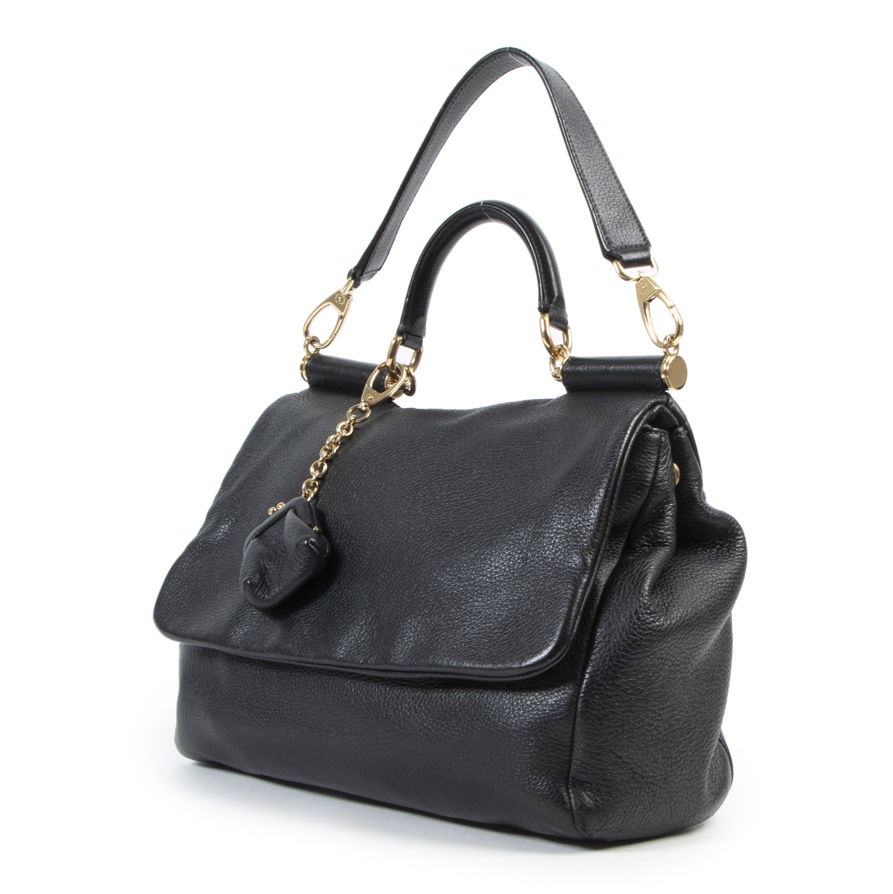 Authentieke Tweedehands Dolce & Gabbana Black Leather Shoulder Bag juiste prijs veilig online shoppen luxe merken webshop winkelen Antwerpen België mode fashion