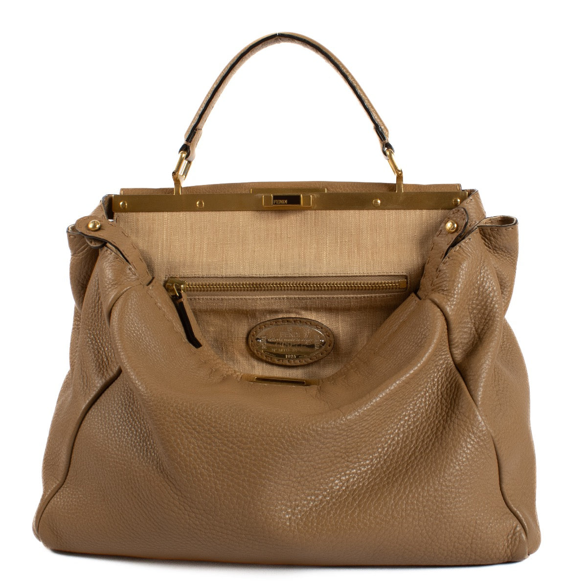 Shop safe online at Labellov in Antwerp, Brussels and Knokke this 100% authentic second hand Fendi Camel Peekaboo Large Bag