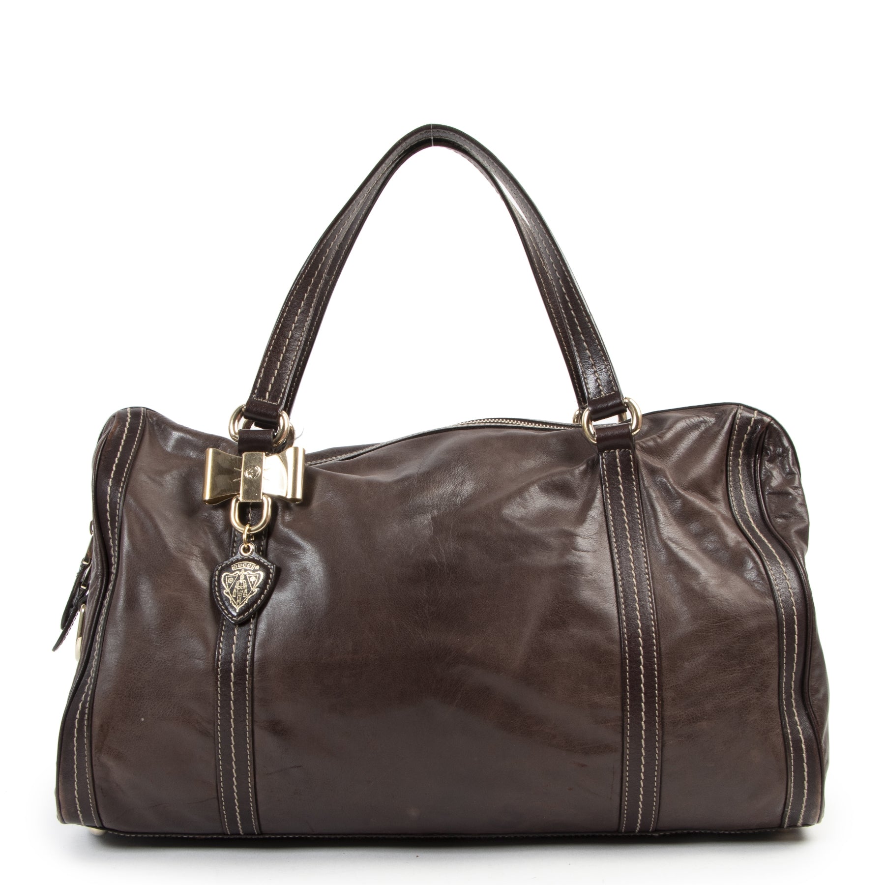 Authentic secondhand Gucci Dark Brown Leather Duchessa Boston Bag designer bags fashion luxury vintage webshop safe secure online shopping