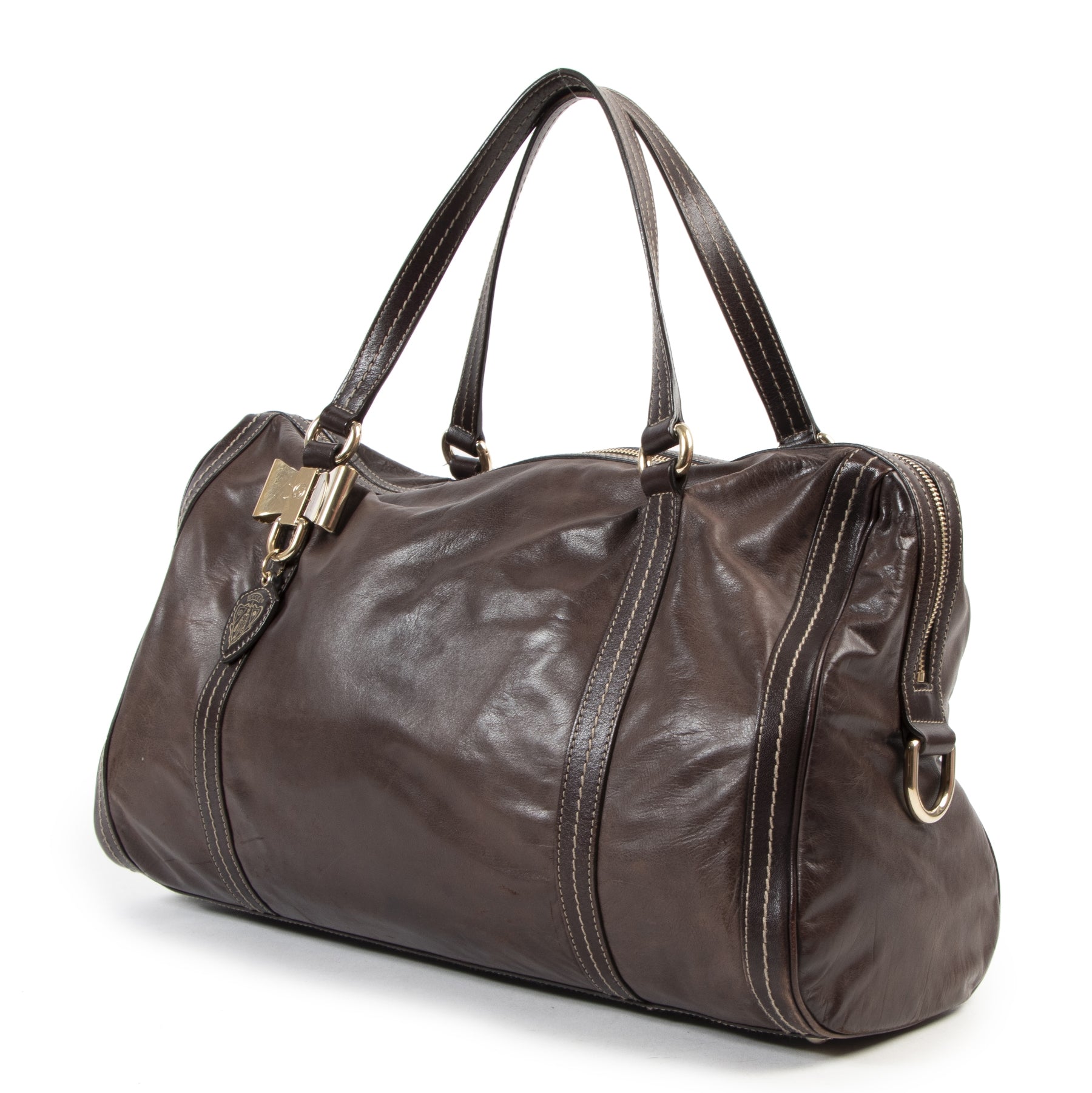 Authentic secondhand Gucci Dark Brown Leather Duchessa Boston Bag designer bags fashion luxury vintage webshop safe secure online shopping