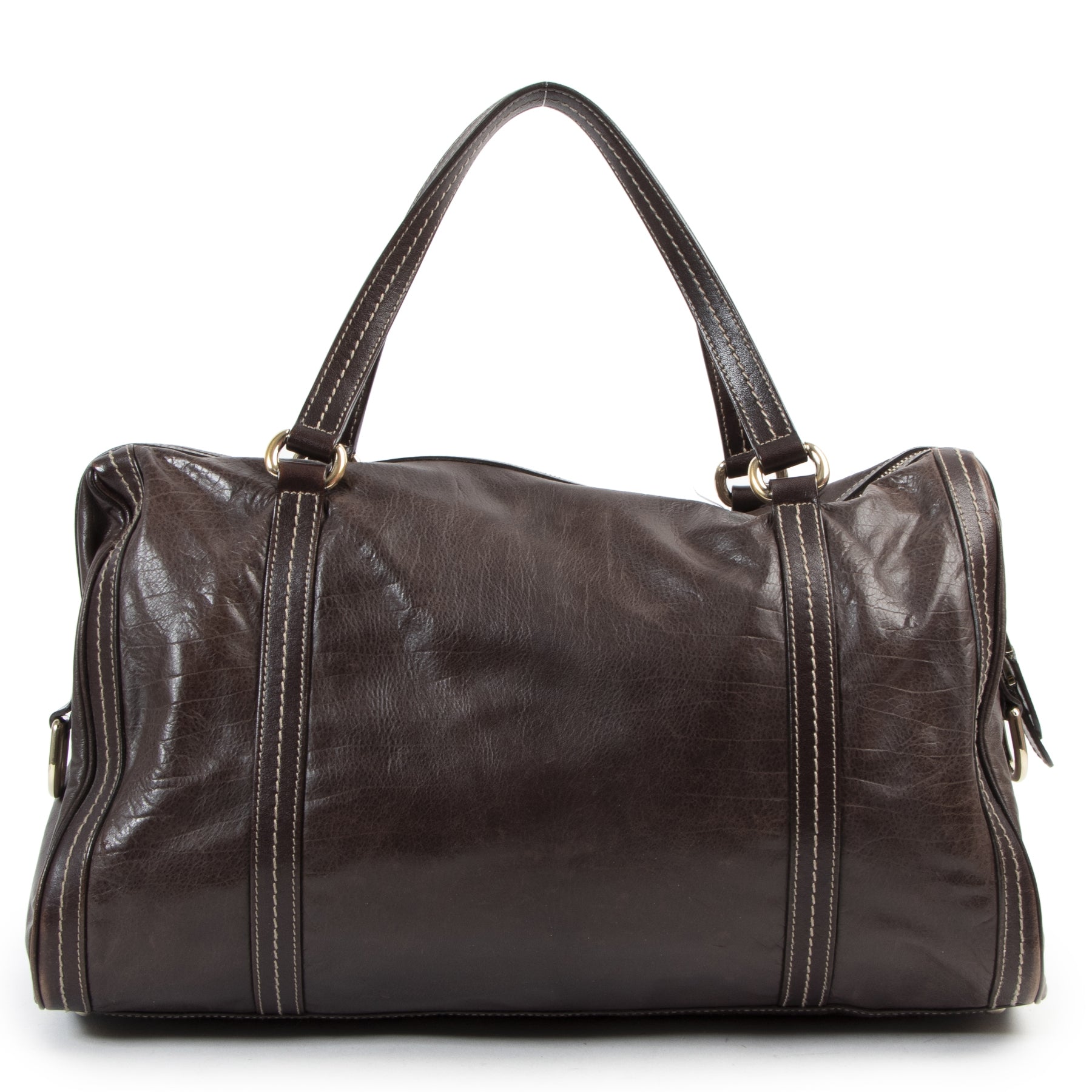 Authentieke Tweedehands Gucci Dark Brown Leather Duchessa Boston Bag juiste prijs veilig online shoppen luxe merken webshop winkelen Antwerpen België mode fashion