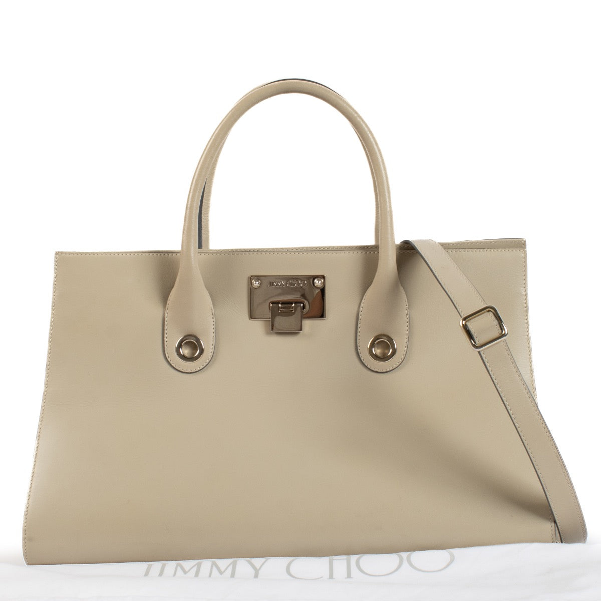 Shop safe online at Labellov in Antwerp, Brussels and Knokke this 100% authentic second hand Jimmy Choo Beige Leather Riley Tote Bag