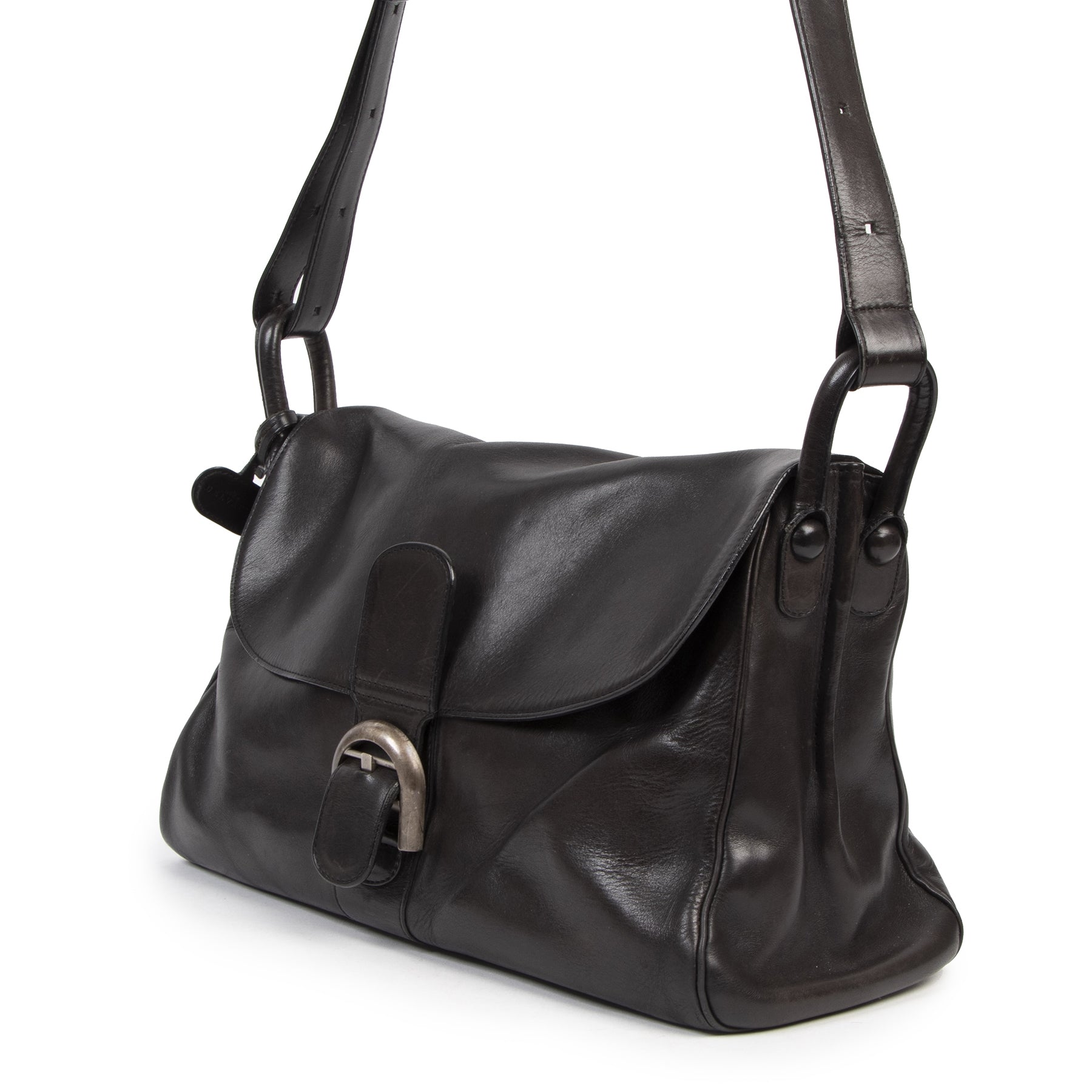 Authentieke tweedehands vintage Delvaux Black Brillant Besace Shoulder Bag koop online webshop LabelLOV
