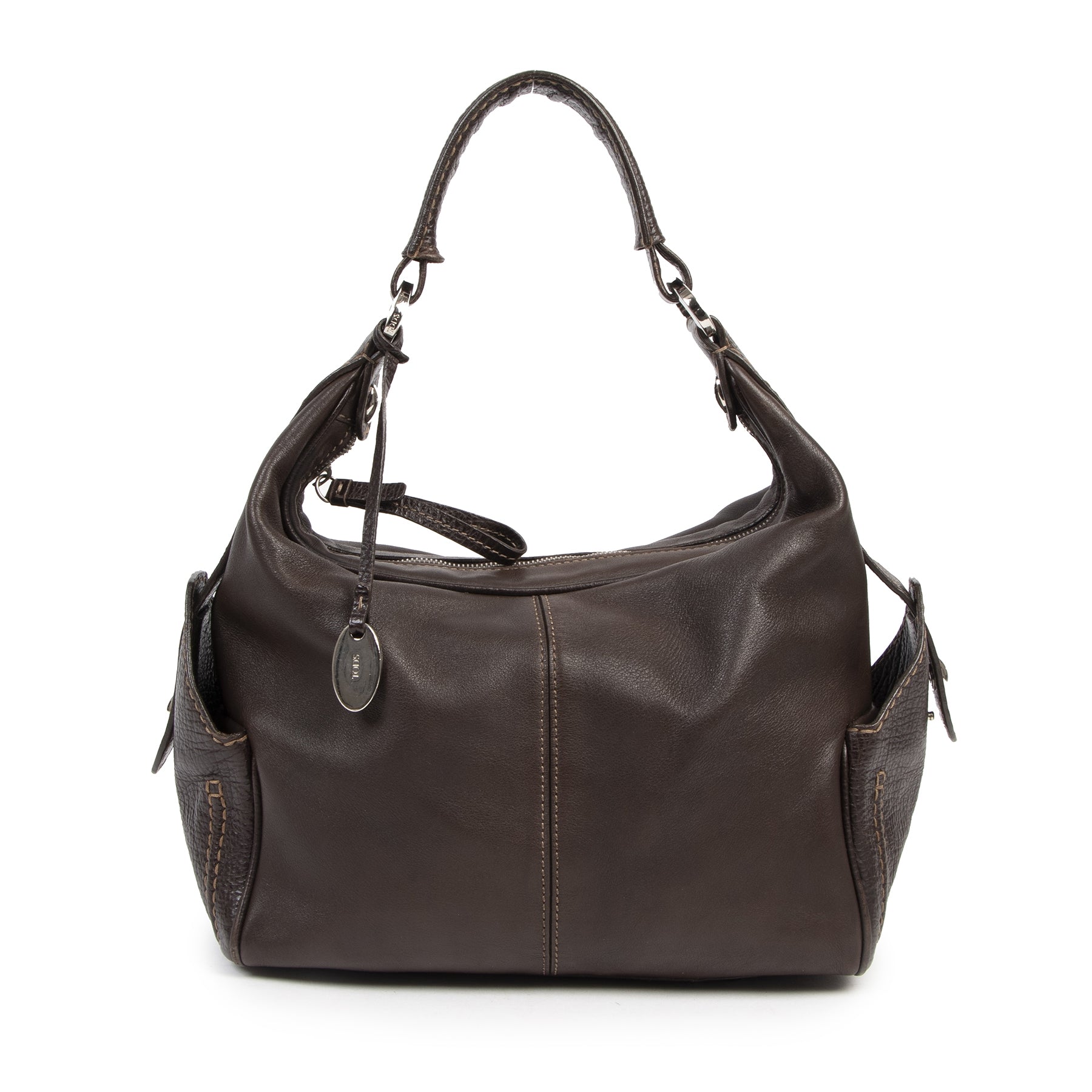 Authentic second-hand vintage Tods Brown Top Handle Hobo Bag buy online webshop LabelLOV