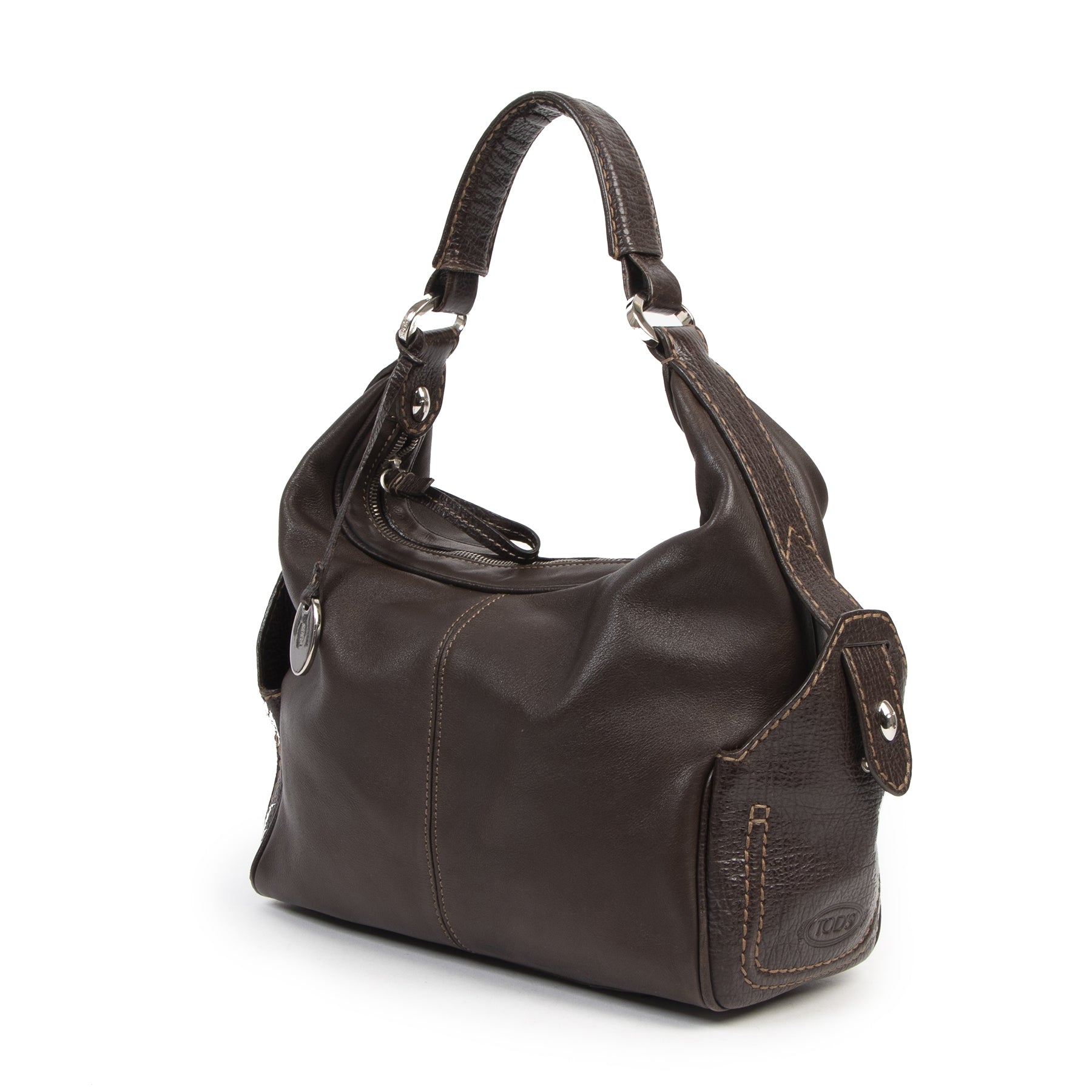 Authentic second-hand vintage Tods Brown Top Handle Hobo Bag buy online webshop LabelLOV