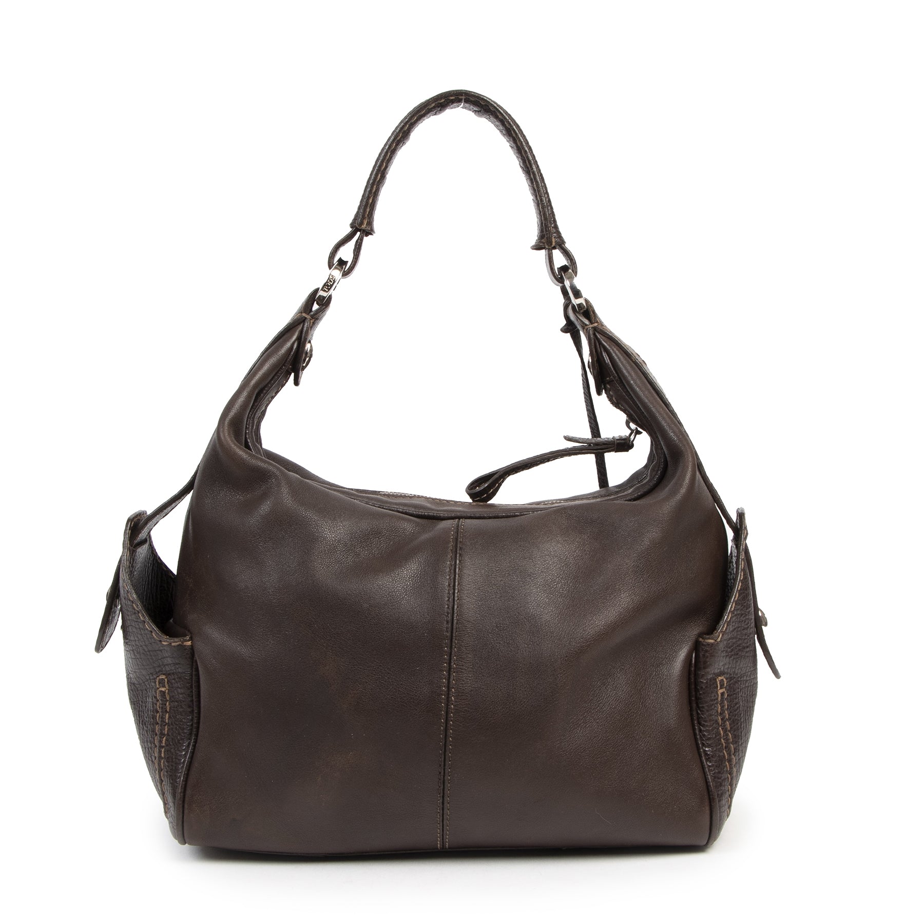 Authentieke tweedehands vintage Tods Brown Top Handle Hobo Bag koop online webshop labelLOV