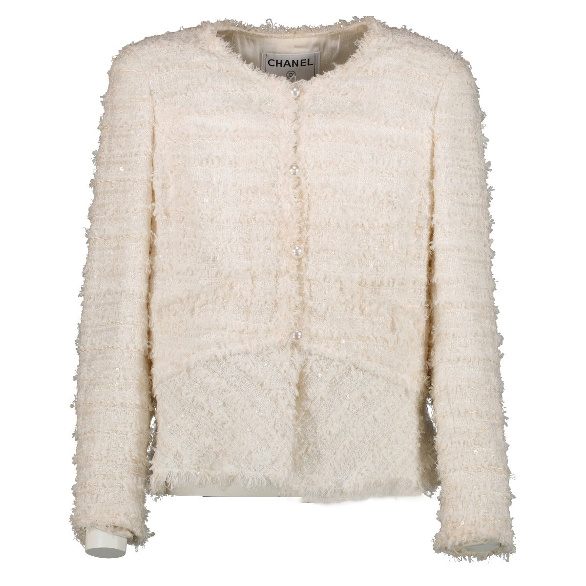 Chanel 05P White Tweed Pearl Jacket