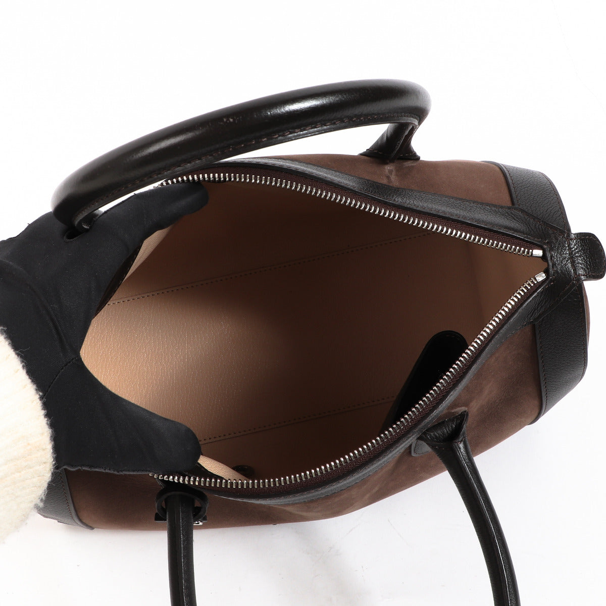 Delvaux Brown Suede Top Handle Bag