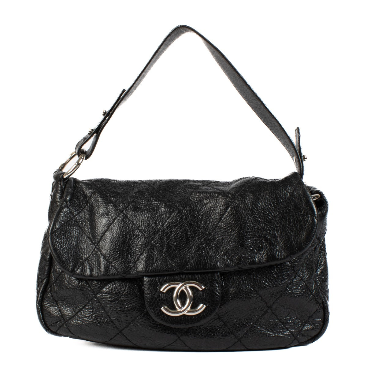 Chanel Black Glazed Leather On The Road Shoulder Bag