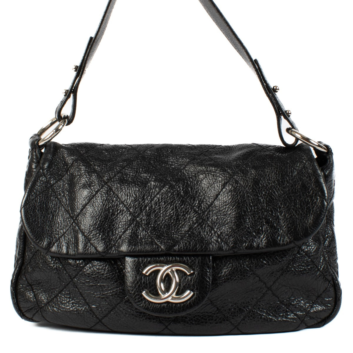 Chanel Black Glazed Leather On The Road Schoudertas