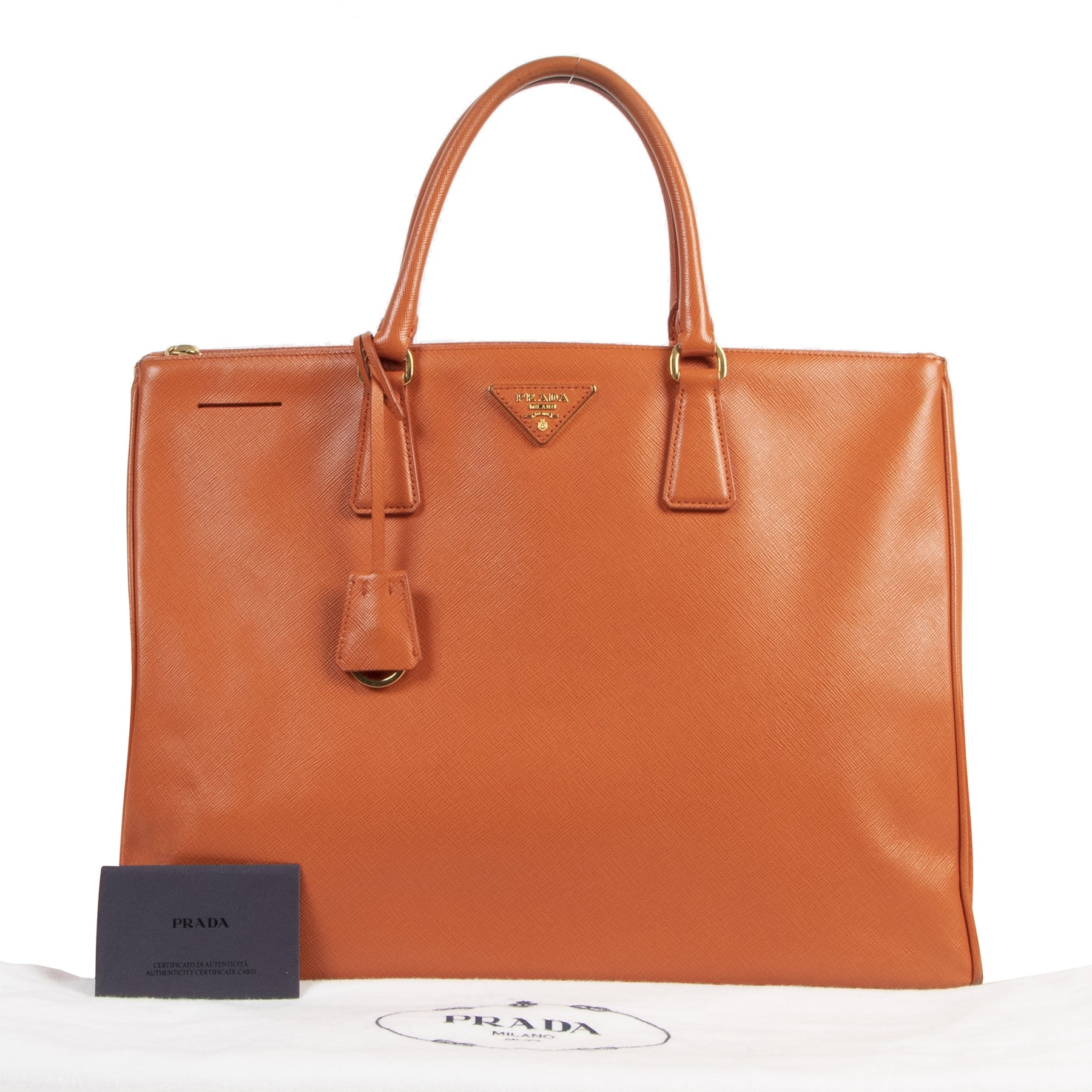 Authentic second-hand vintage Prada Orange Saffiano Tote Bag buy online webshop LabelLOV