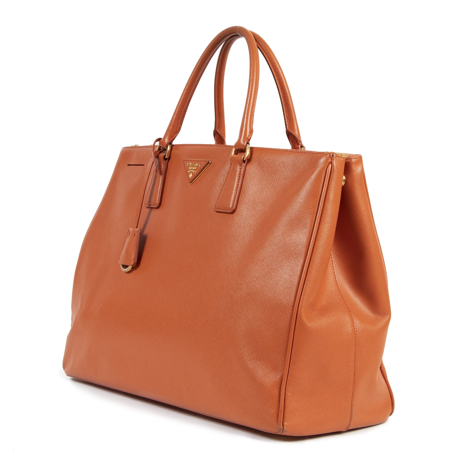 Authentic second-hand vintage Prada Orange Saffiano Tote Bag buy online webshop LabelLOV