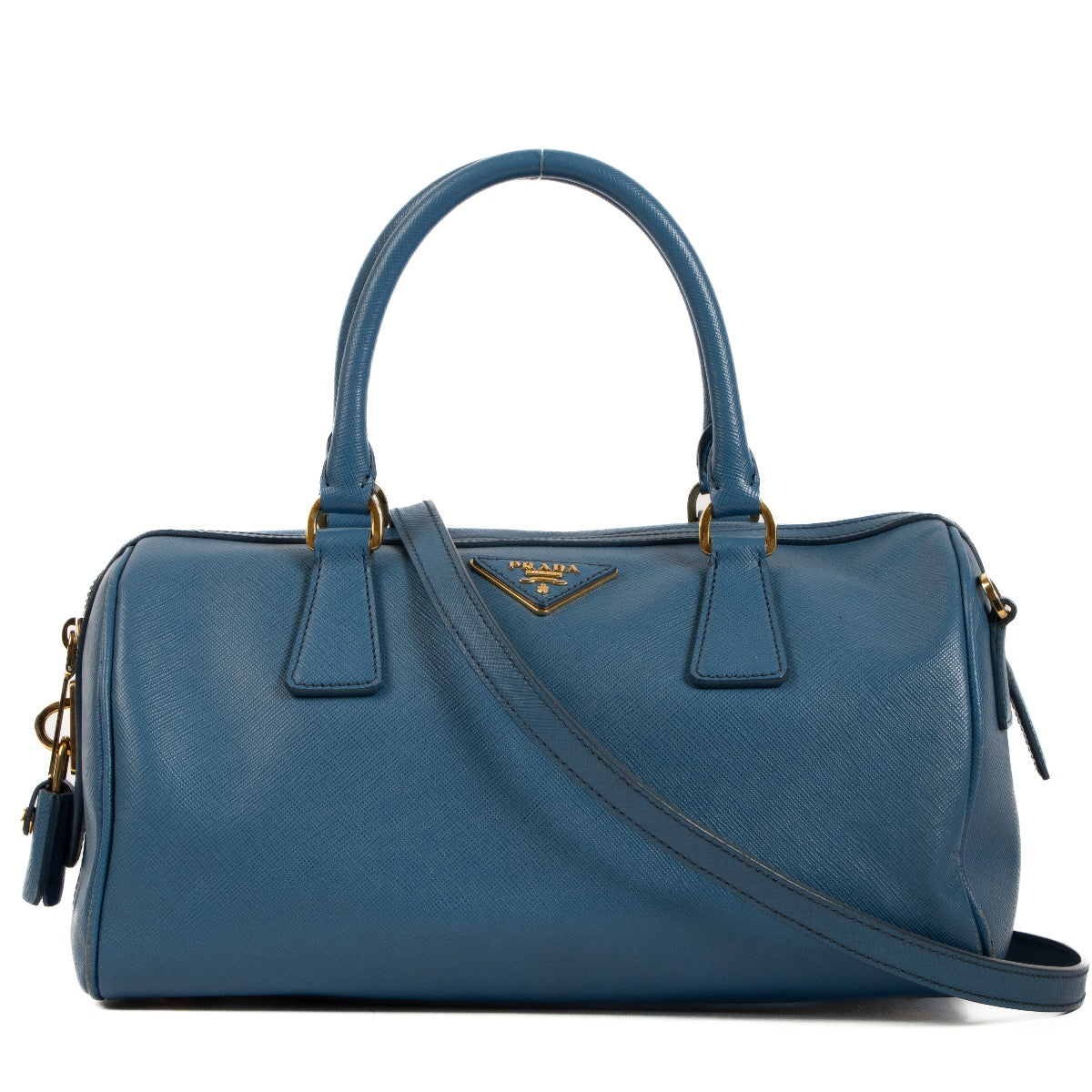 Shop 100% authentic second-hand Prada Blue Saffiano Lux Bowler on Labellov.com