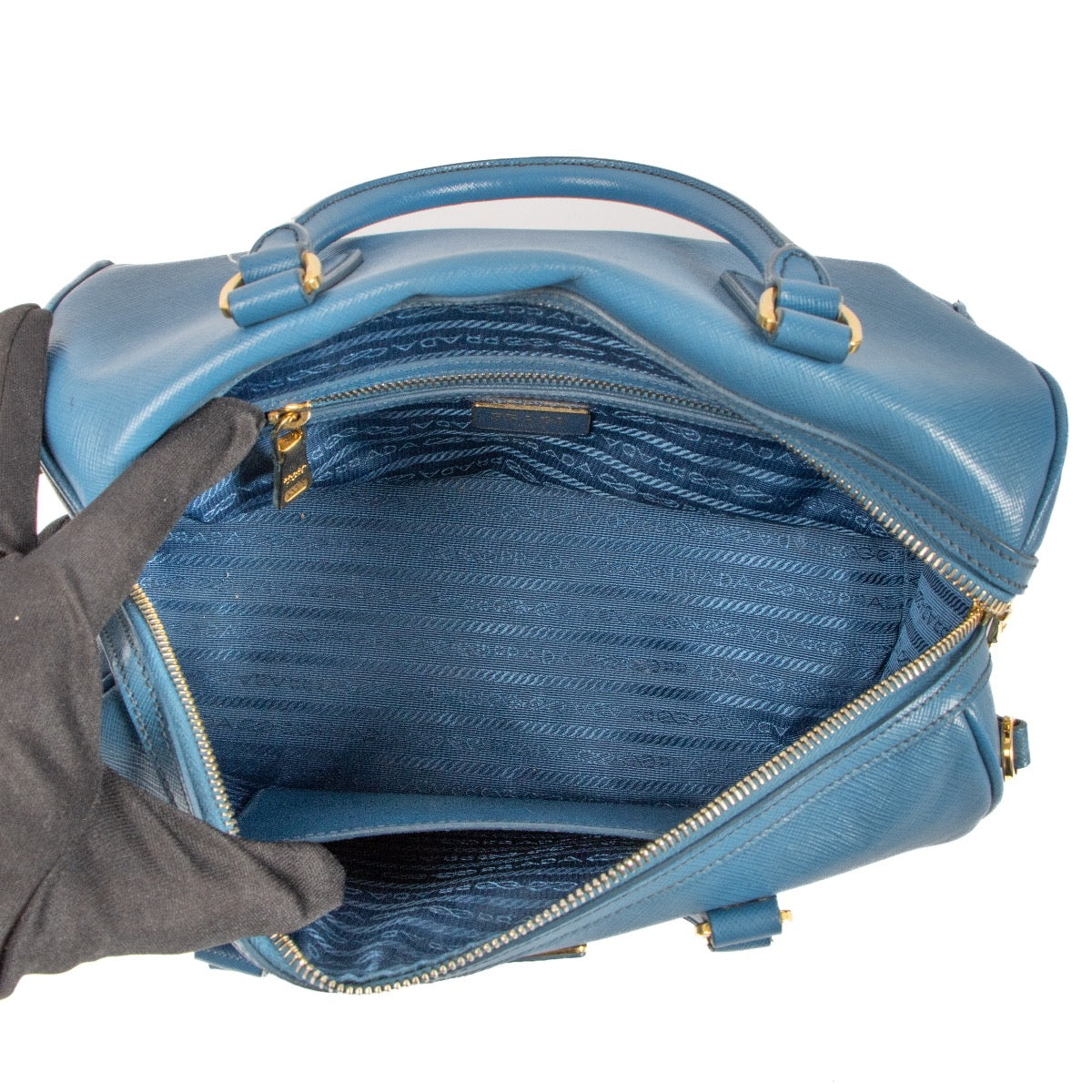 Shop 100% authentic second-hand Prada Blue Saffiano Lux Bowler on Labellov.com