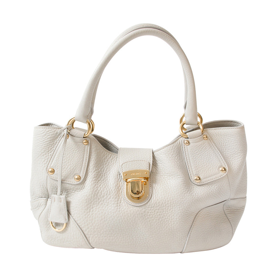 Prada Off White Shopping Vit. Daino Handtas