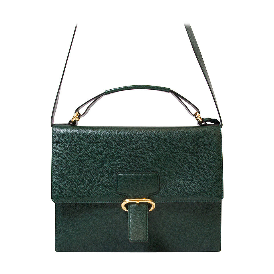 Sac à bandoulière porte-documents Delvaux vert avec poignée supérieure