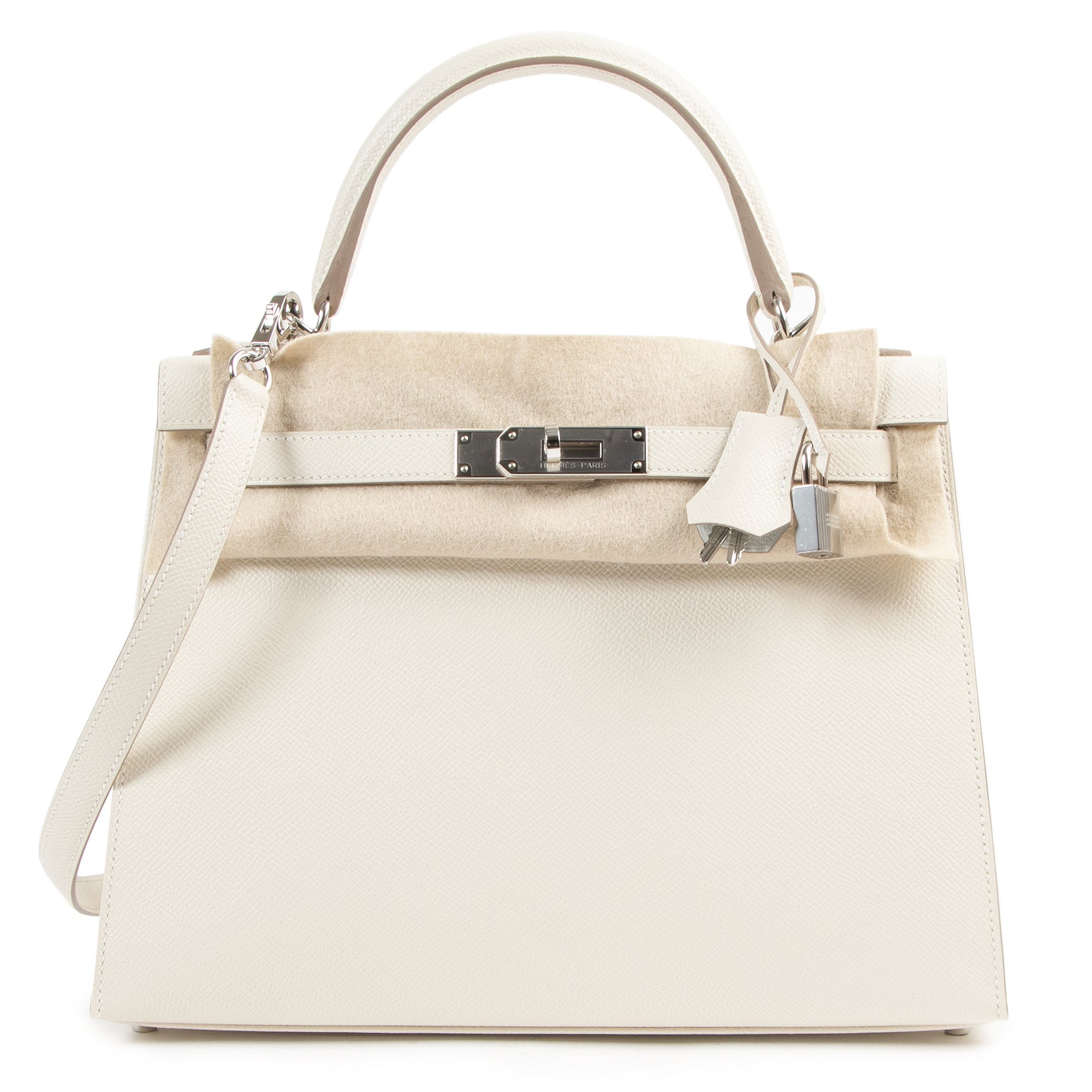shop safe online *RARE HSS* Hermès Kelly 28 Sellier Epsom Perso Craie x Gris Perle GHW