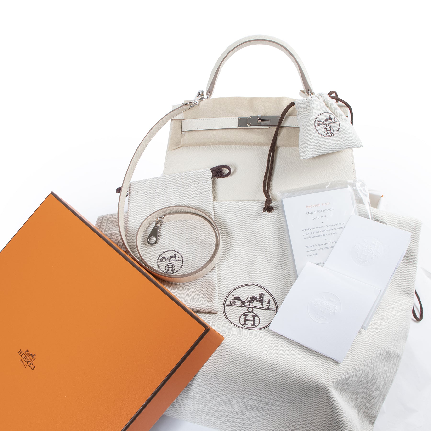 koop veilig online *RARE* Hermès Kelly 28 Sellier Epsom Perso Craie x Gris Perle GHW