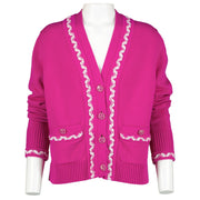 Shop authentic second hand luxury designer Chanel P70492 Spring 2021 Fuchsia Cashmere Cardigan at Labellov.