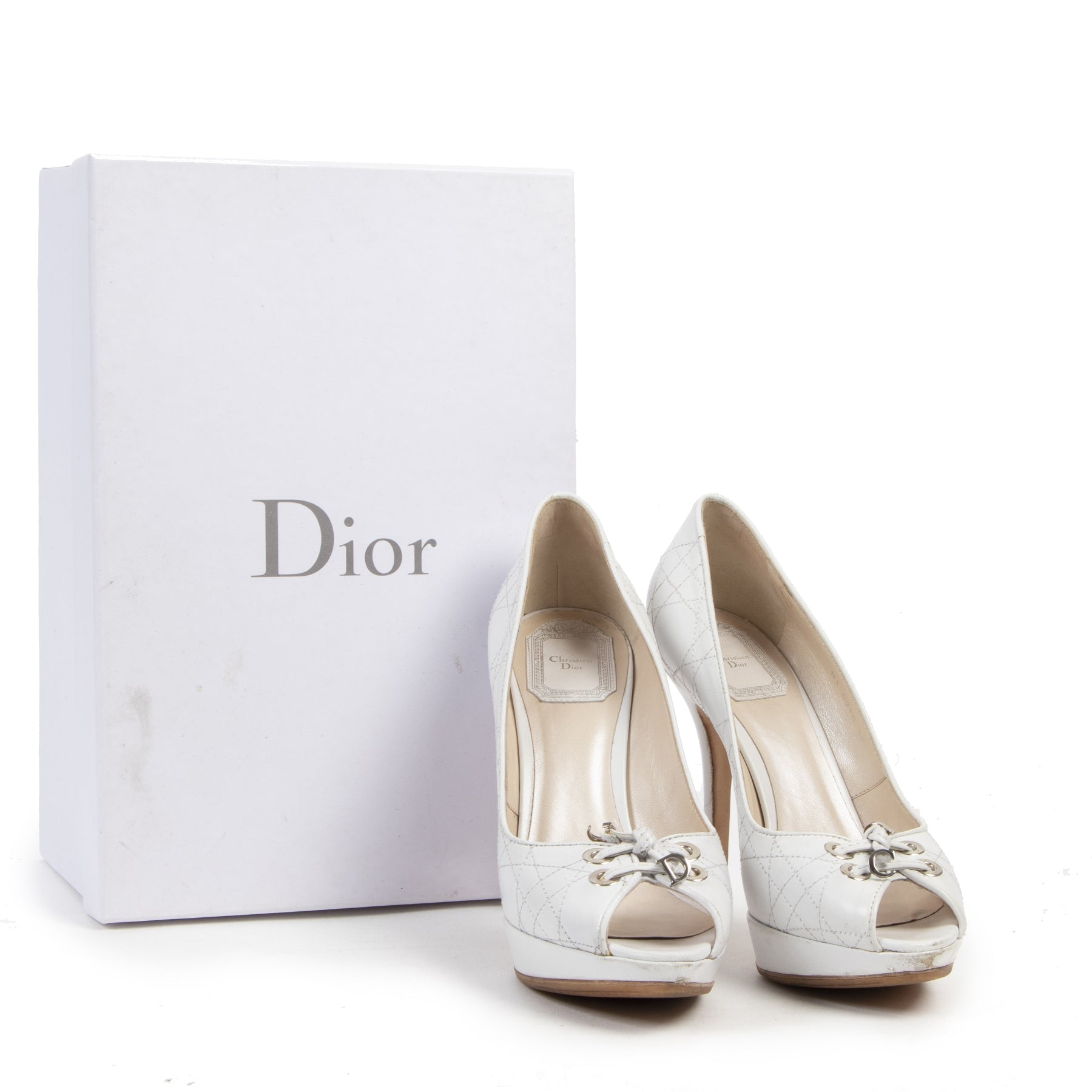 Authentique seconde-main vintage Christian Dior Cannage Lace-up Open Toe Pumps - Size 38 achète en ligne webshop LabelLOV