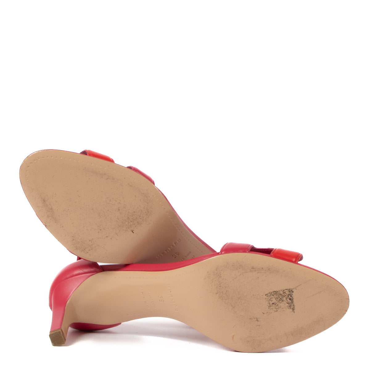 Hermès Pink/Red Leather Premiere Ankle Strap Sandals - size 39