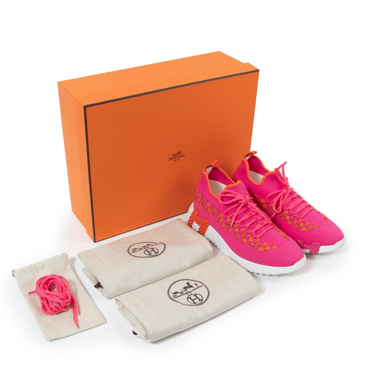 Hermès Pink Elastic Synthetic Flex Sneakers