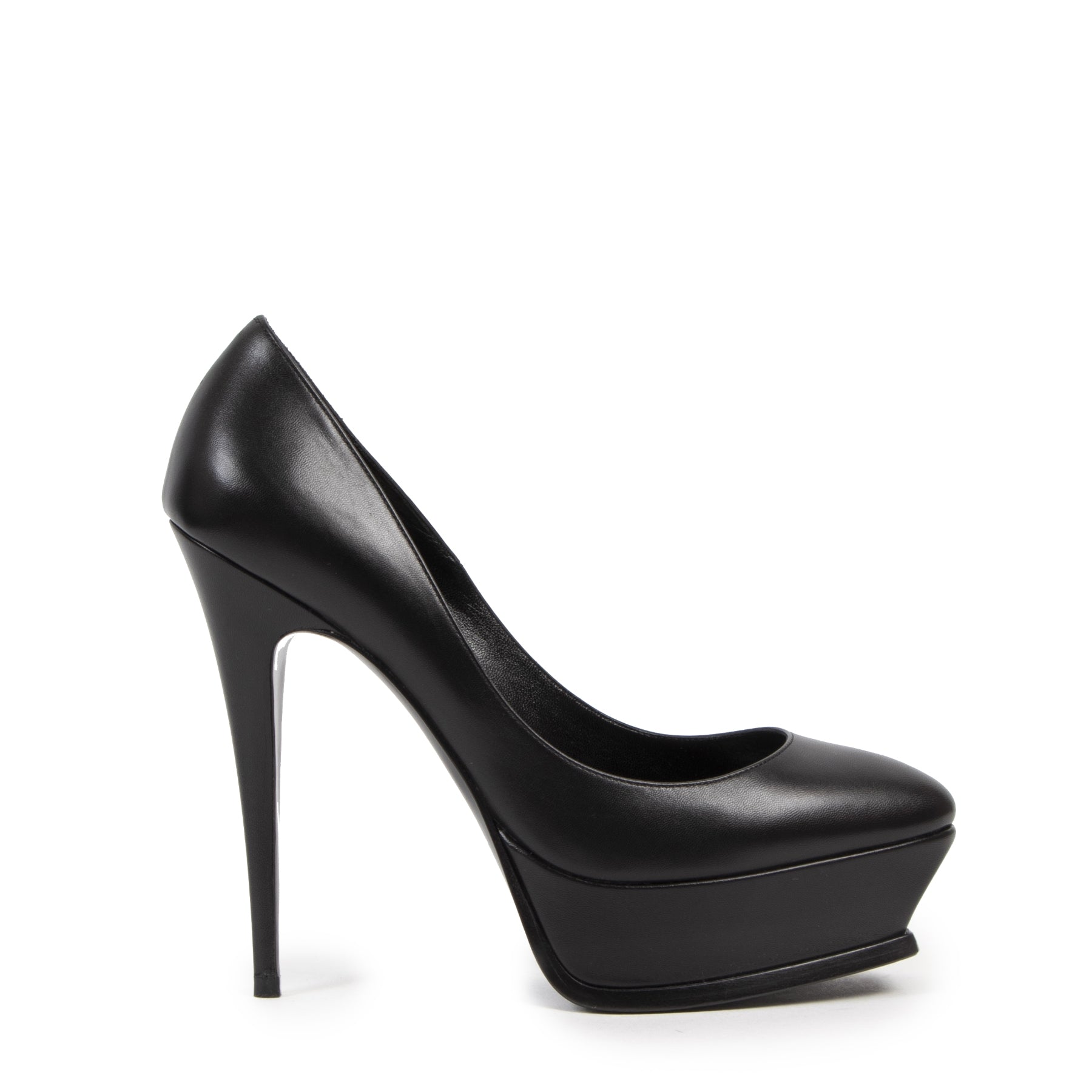 Authentic second-hand vintage Saint Laurent Black Leather Stiletto Heels - Size 39,5 buy online webshop LabelLOV