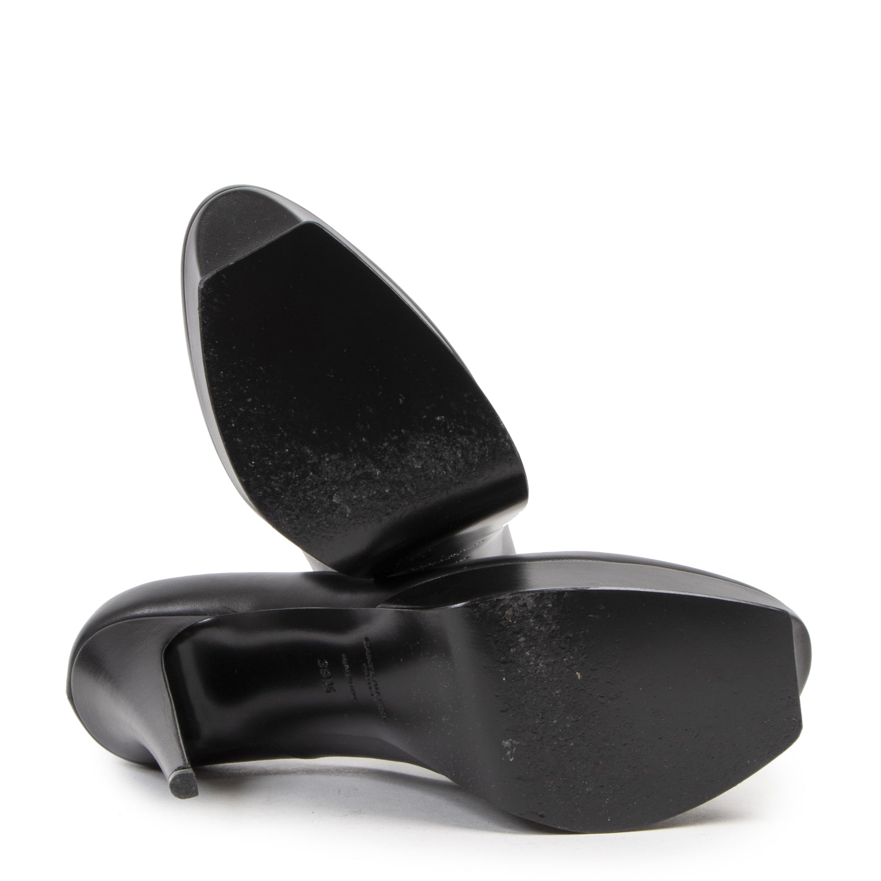 Authentieke tweedehands vintage Saint Laurent Black Leather Stiletto Heels - Size 39,5 koop online webshop LabelLOV