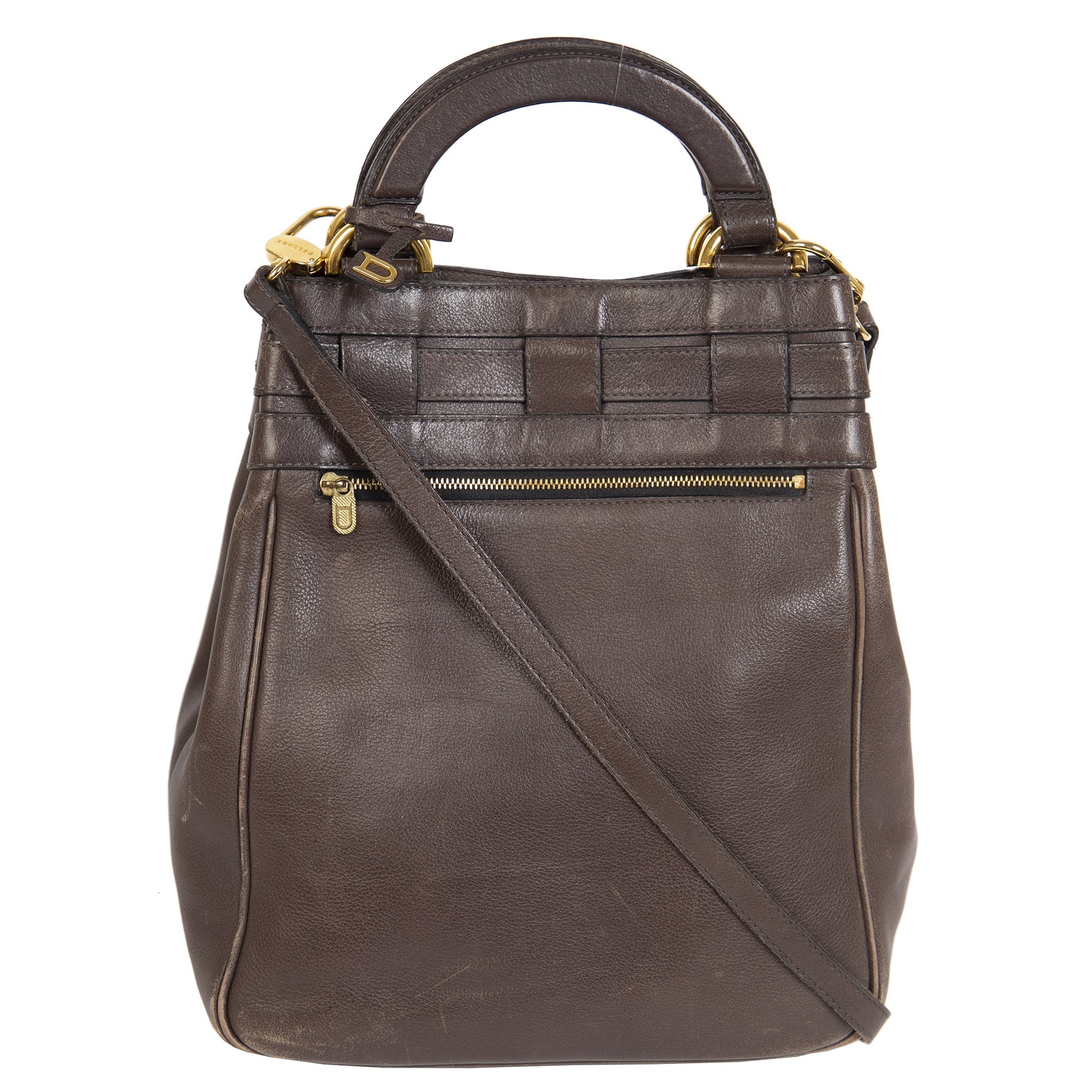Authentieke Tweedehands Delvaux Dark Brown Leather Shoulder Bag juiste prijs veilig online shoppen luxe merken webshop winkelen Antwerpen België mode fashion