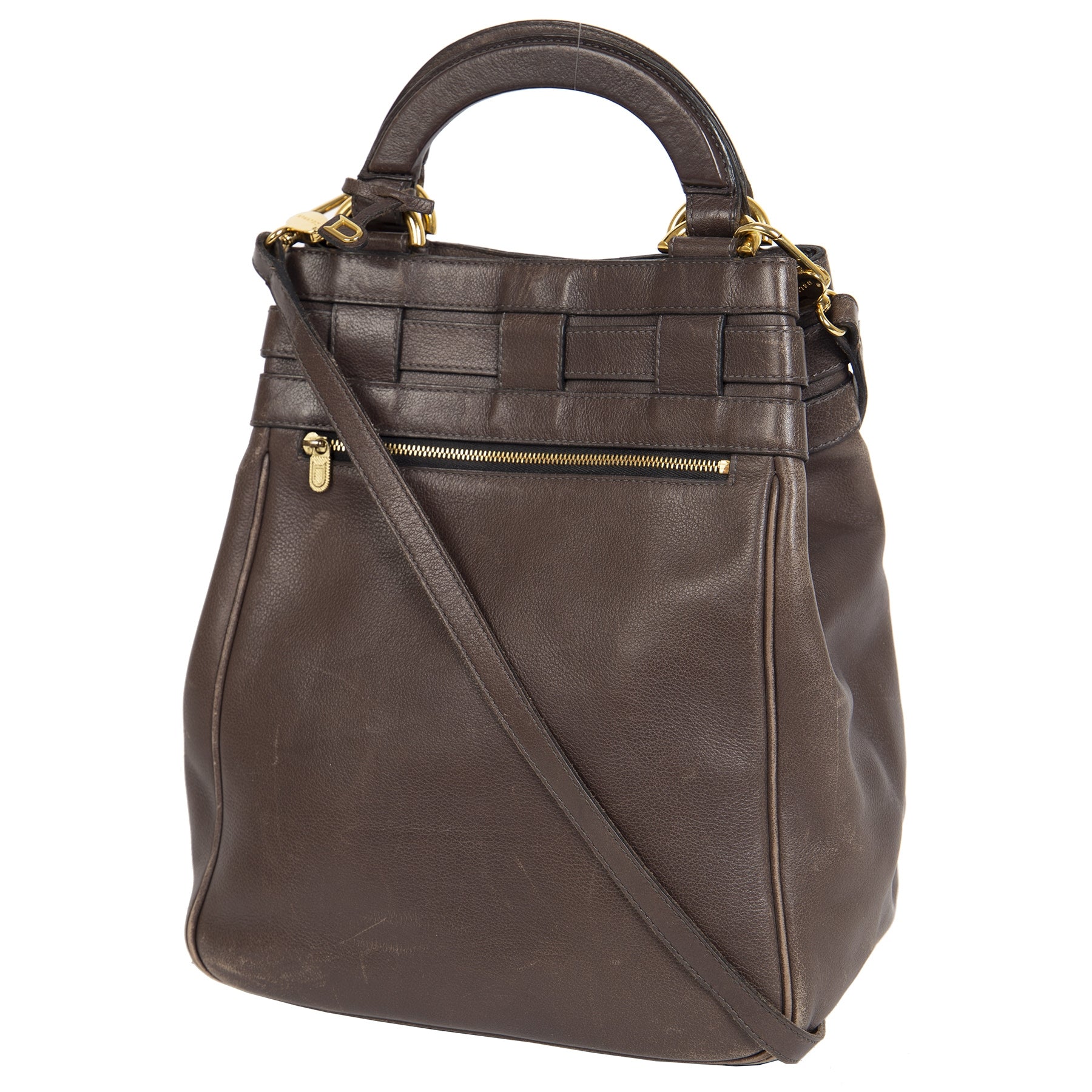 Authentieke Tweedehands Delvaux Dark Brown Leather Shoulder Bag juiste prijs veilig online shoppen luxe merken webshop winkelen Antwerpen België mode fashion